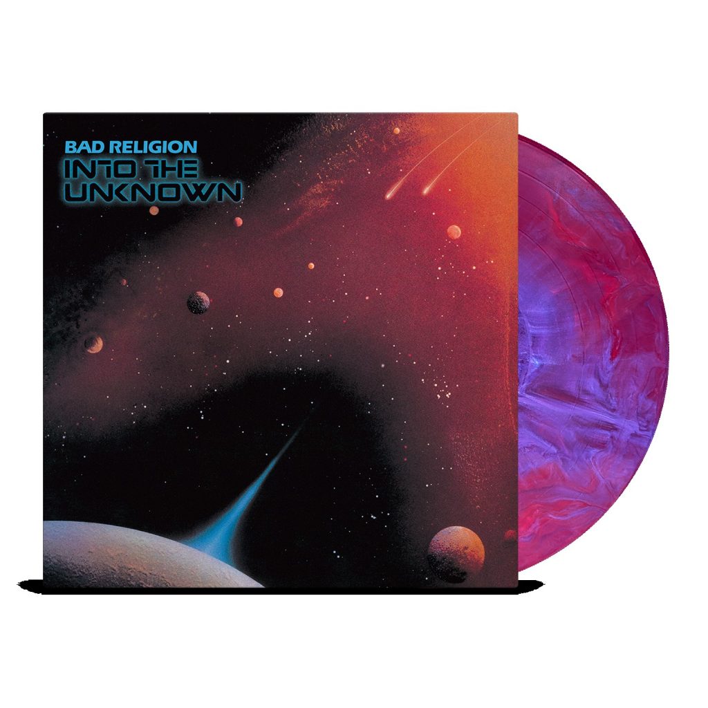 Portada d'«Into the Unknown» de Bad Religion amb el vinil vermell esquitxat de la reedició del 2026 d'Epitaph al costat