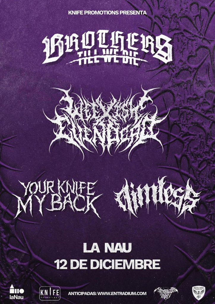 Cartell del concert del 12 de desembre del 2026 a La Nau amb Brothers Till We Die, We Exist Even Dead, Your Knife My Back i Aimless