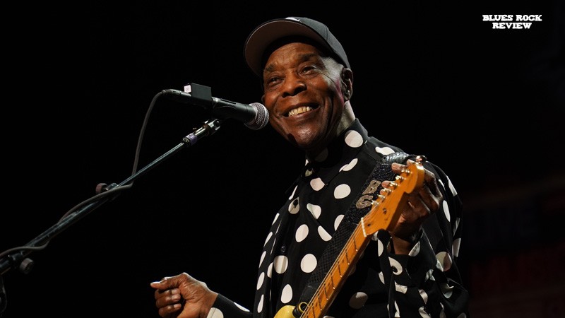 Buddy Guy playing guitar live, in the image issued with the announcement