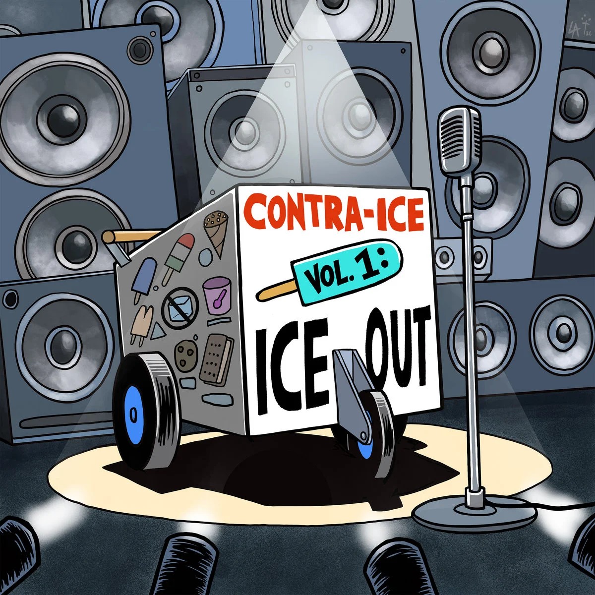 Portada de «Contra-ICE Vol. 1: ICE OUT», amb el dibuix de Lalo Alcaraz