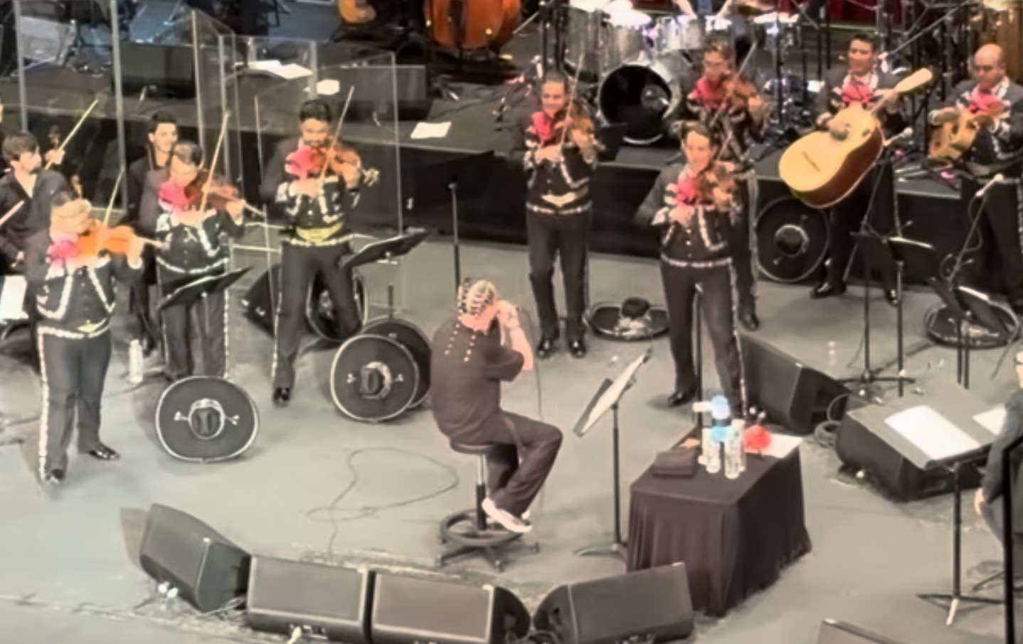 Mike Patton with Mariachi Gama 1000 on stage at the Palacio de Bellas Artes in Mexico City