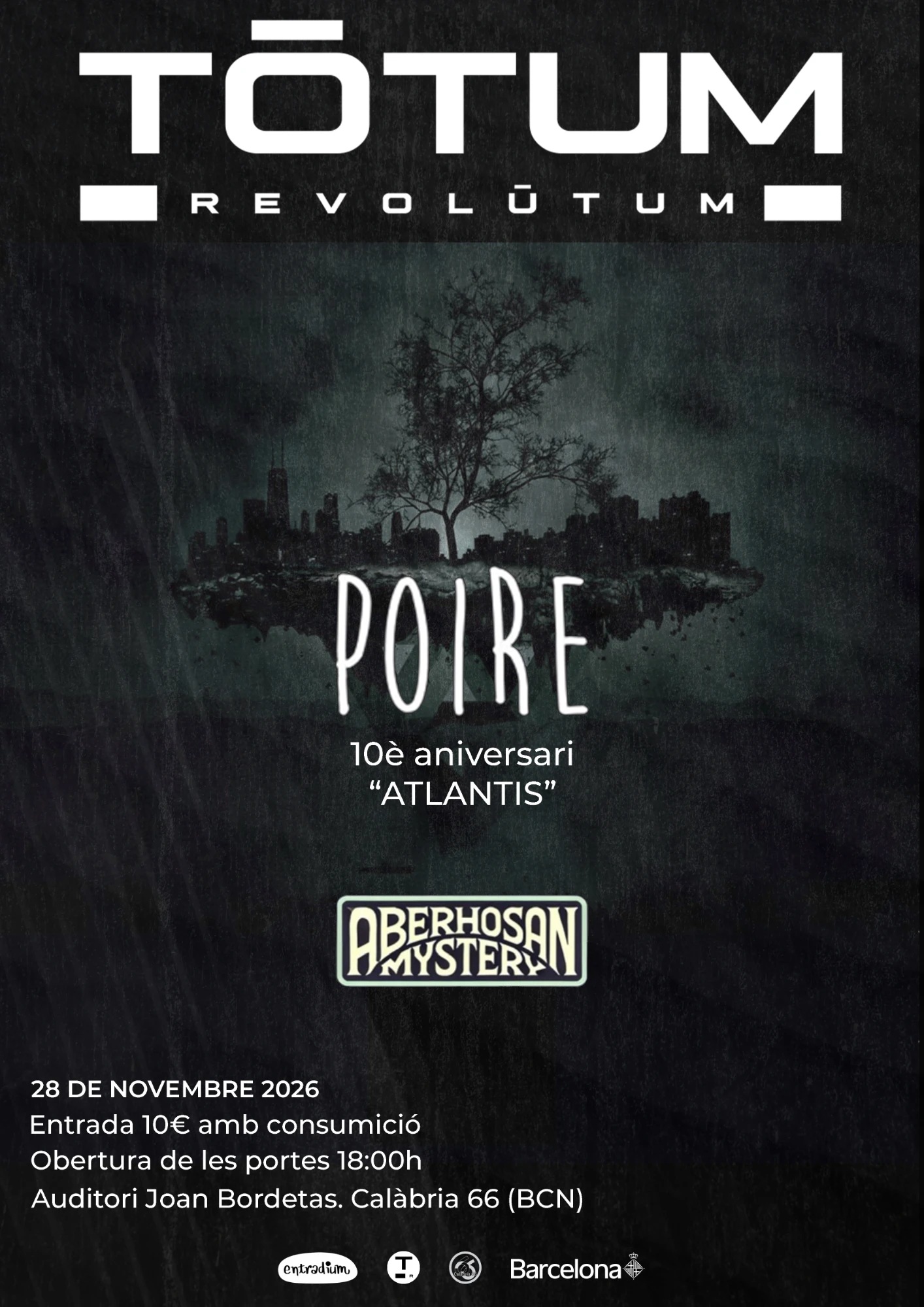 Cartell del concert de Poire i Aberhosan Mystery del 28 de novembre del 2026 a l'Auditori Joan Bordetas, amb el 10è aniversari d'«Atlantis»
