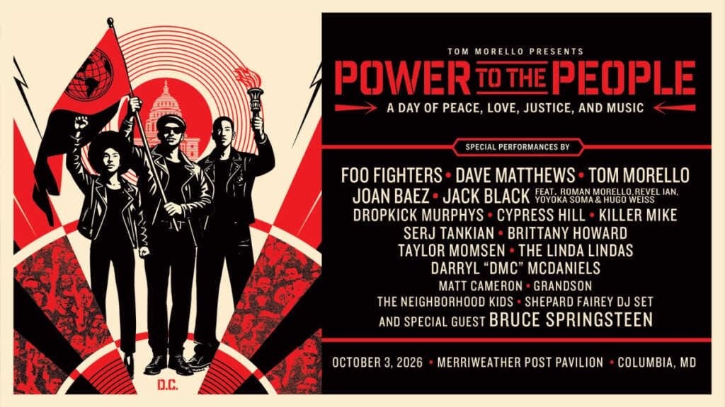 El cartell del Power to the People Festival, amb la llista d'artistes que hi toquen