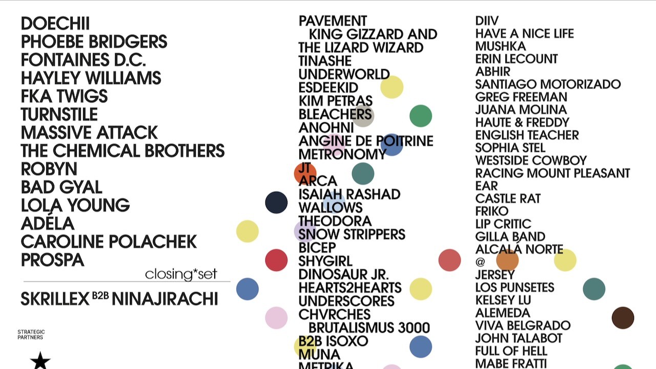Detall del cartell del Primavera Sound 2027, amb Doechii, Phoebe Bridgers, Fontaines D.C. i Turnstile al capdamunt