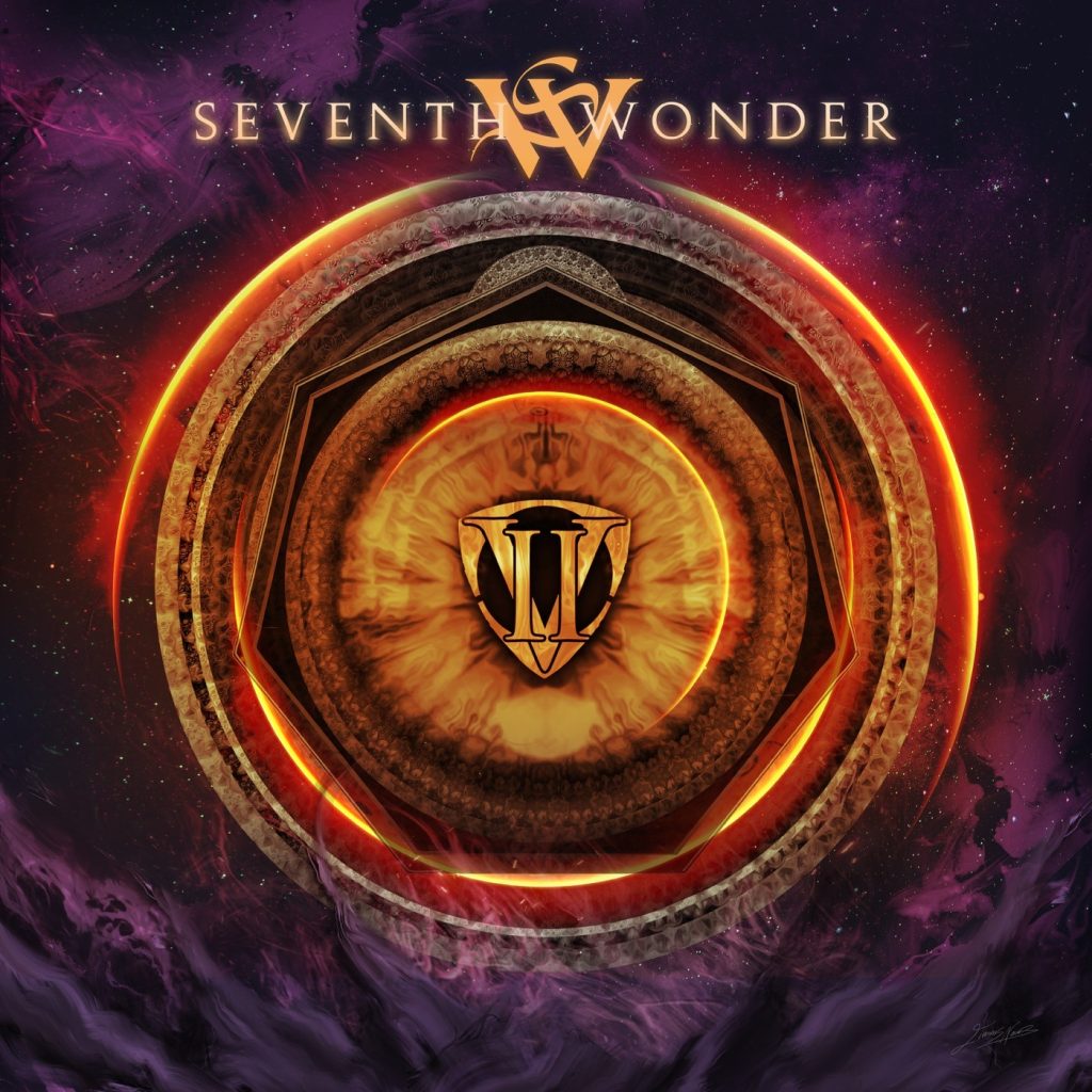Portada de «VII», de Seventh Wonder: un anell concèntric ataronjat damunt d'una nebulosa morada, amb el monograma del títol al centre