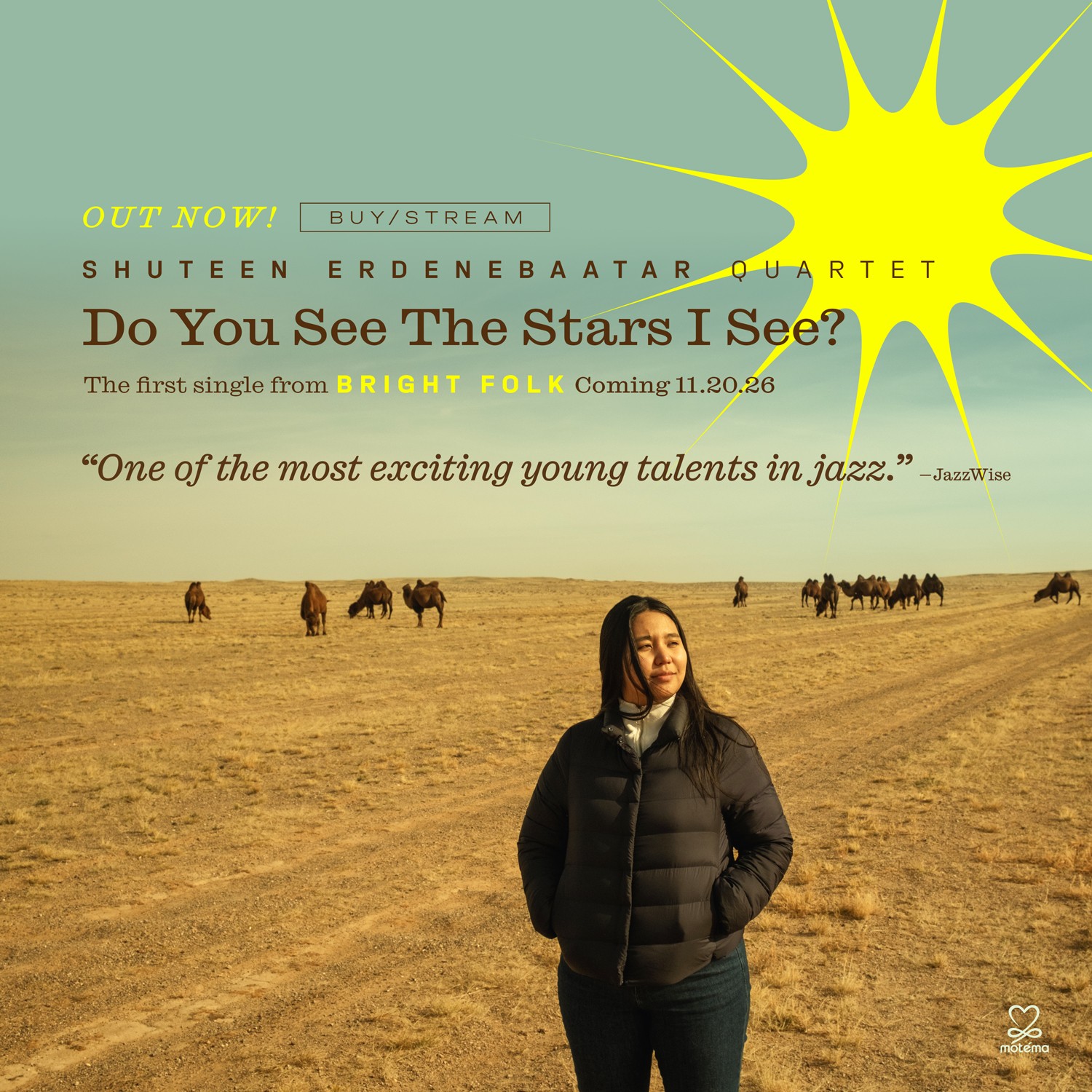 Targeta promocional de Motéma per al senzill «Do You See the Stars I See?», avanç de «Bright Folk», el tercer disc de Shuteen Erdenebaatar al segell