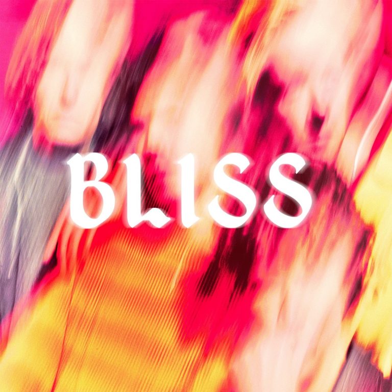 Portada de «BLISS», de Temples: una imatge desenfocada en rosa, vermell i groc amb el títol en lletres blanques al centre