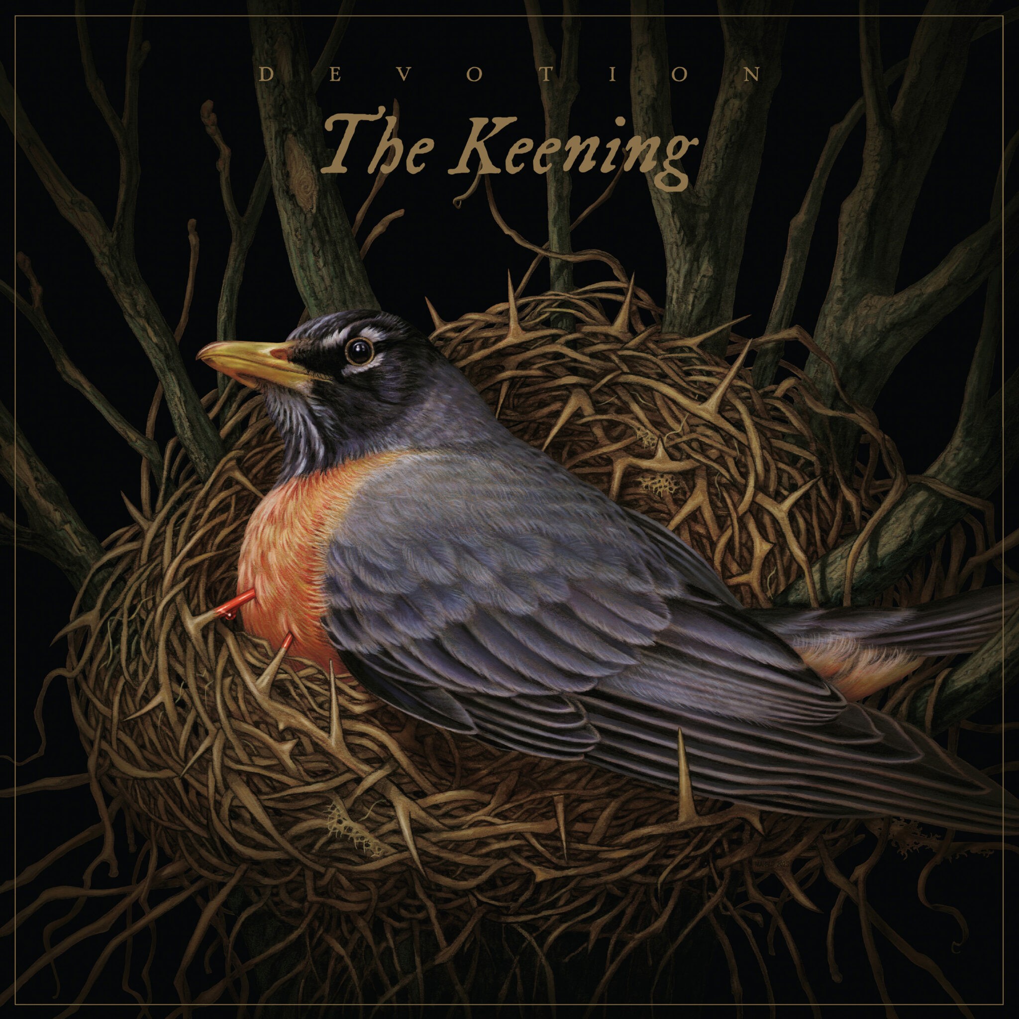La portada de «Devotion», de The Keening, amb una figura velada sobre un fons fosc