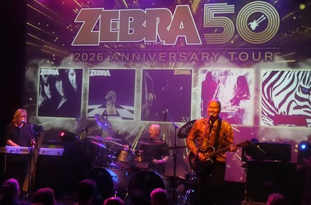 Randy Jackson, Felix Hanemann i Guy Gelso, la formació original de Zebra, en una imatge de l'octubre del 2026